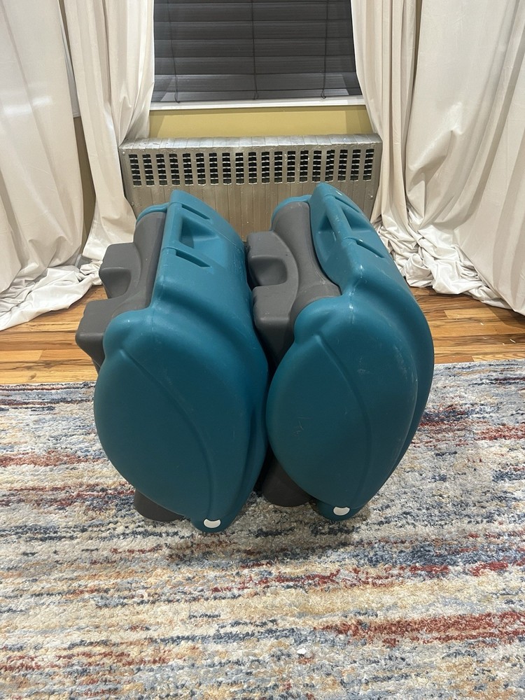 2-Piece Blue and Gray Stackable Step/Riser Set with Non-Slip Surface