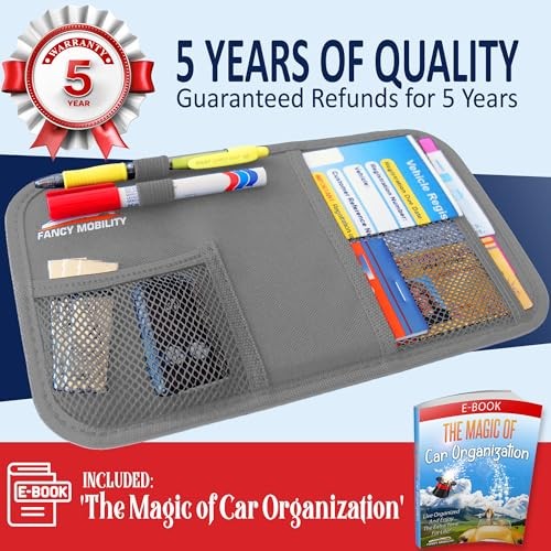 Car Sun Visor Organizer - Auto Document and Small Storage Holder 1 Pack (Gray)