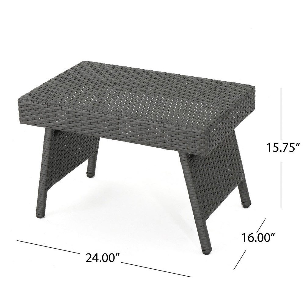 Wicker Snack Table – Transitional , Iron Frame, No Assembly, Perfect for