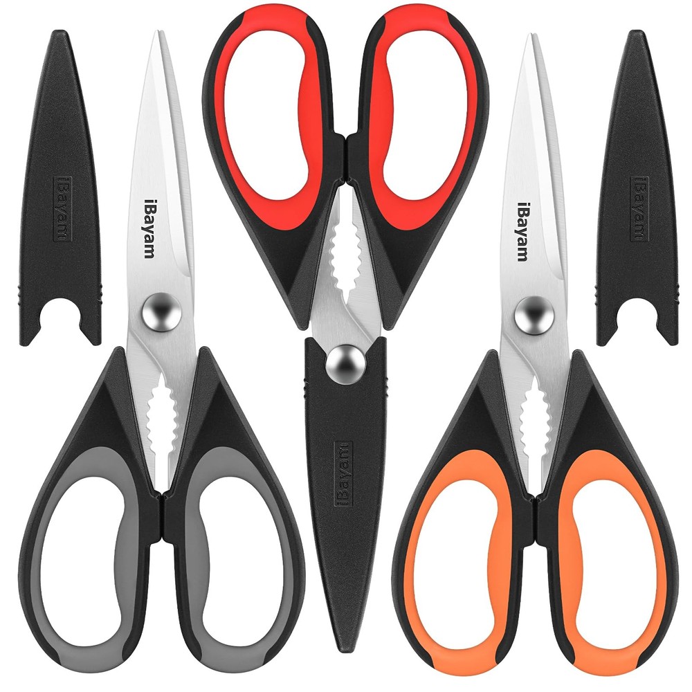3Pack 8.5"Kitchen Scissors All Purpose Heavy Duty with Protective Sheath, Sof...