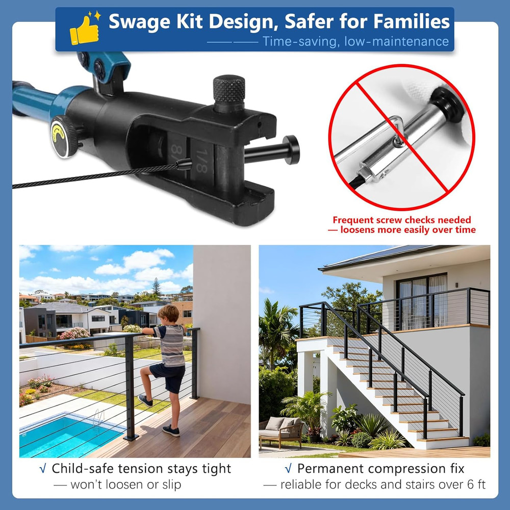36" Modular Cable Railing Post Kit - 12-16FT Adjustable DIY Deck System