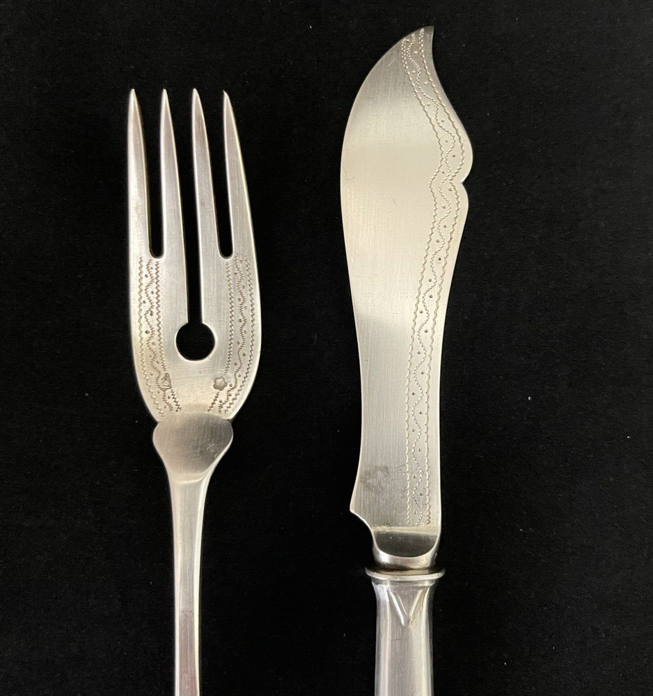 AUSTRO HUNGARIAN Continental SILVER Fork Fish Knife Monogram Antique Hallmarked