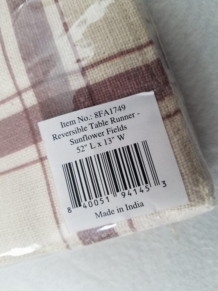 Audrey's. Reversible Table Runner, SUNFLOWER FIELDS, 52" x 13", NEW