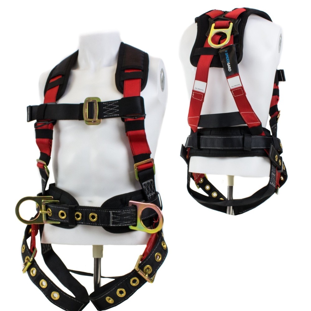 3D-ring Construction Harness with Back Support and Tongue Leg Strap, Red-SPH-C01