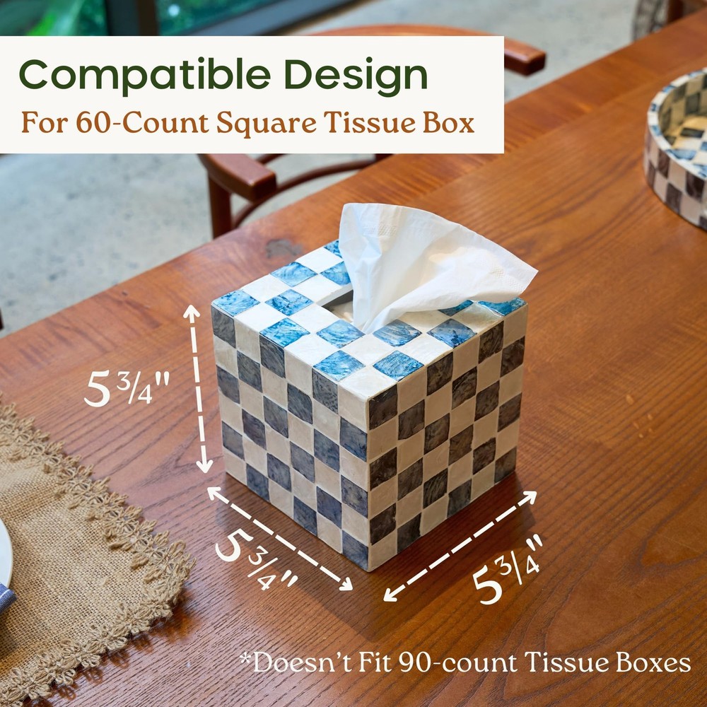 5.7" Square Tissue Box Cover, Handmade Checkered Cube Tissue Box Cover with C...