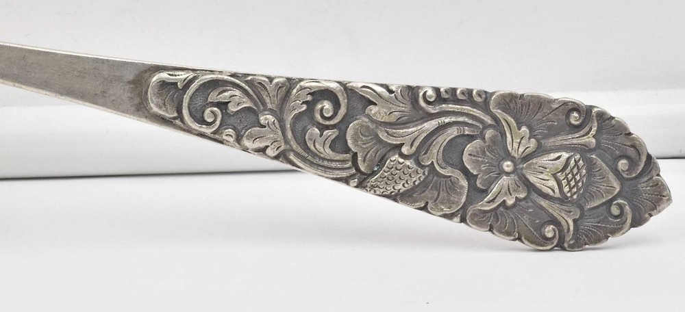 Vintage Signed DIJ 800 Silver Repousse handle Pie Server serving flat wide blade