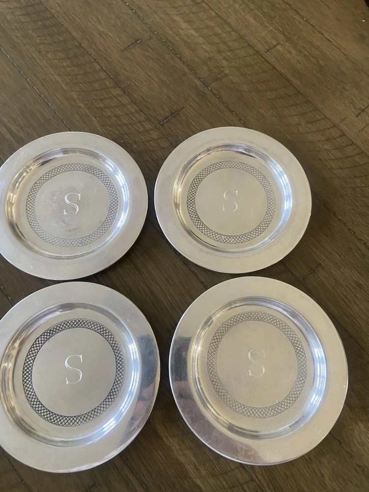 CELEBRATION SILVER ETCHED COASTERS, SET OF 4 Nice Condition