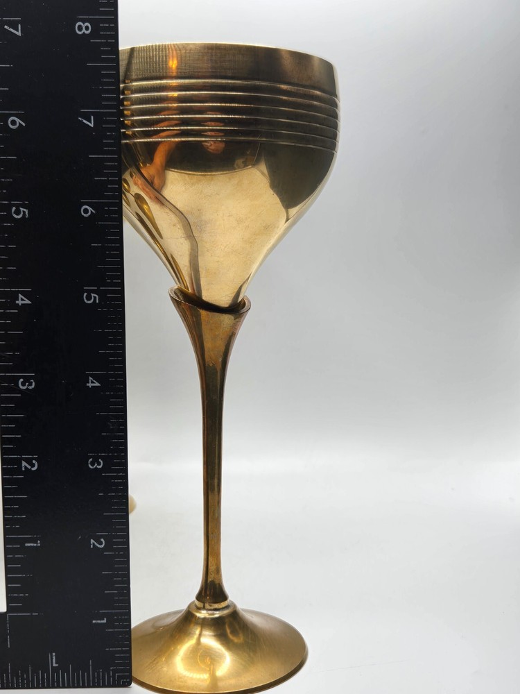 Vintage S/4 Solid Brass Goblets Tulip Stem • 7.5"H • India