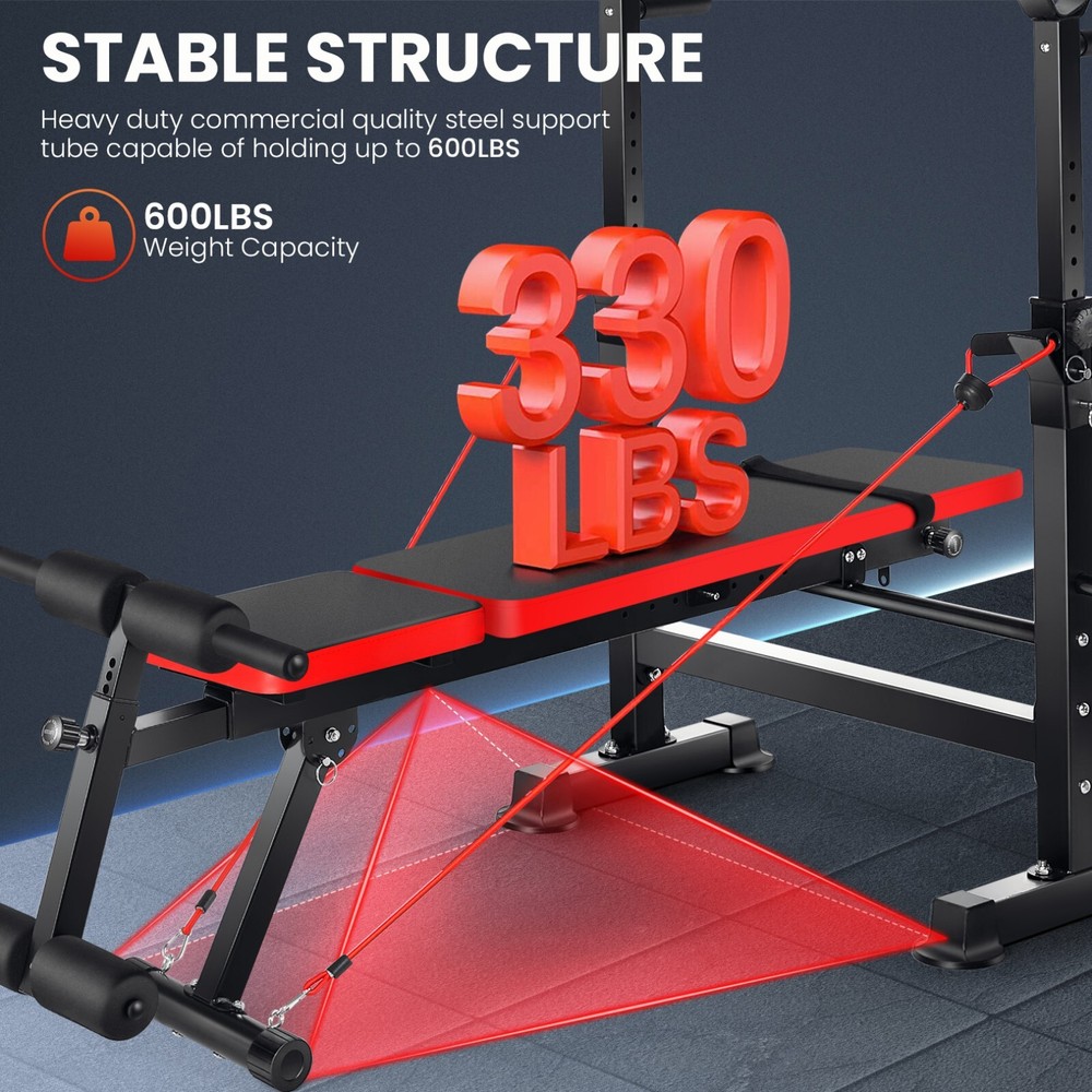 Adjustable Weight Bench Set with Squat Barbell Rack and Removable Foot Bracket