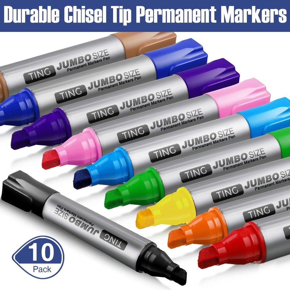 10 Pack Jumbo Permanent Markers Bulk Large Chisel Tip Permanent Markers Quick...