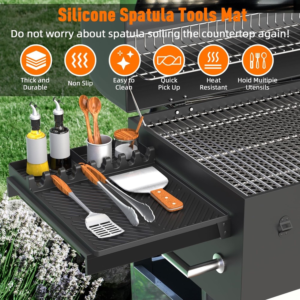 Silicone Grill Mat Compatible with Blackstone, Silicone Griddle Tools with Dr...