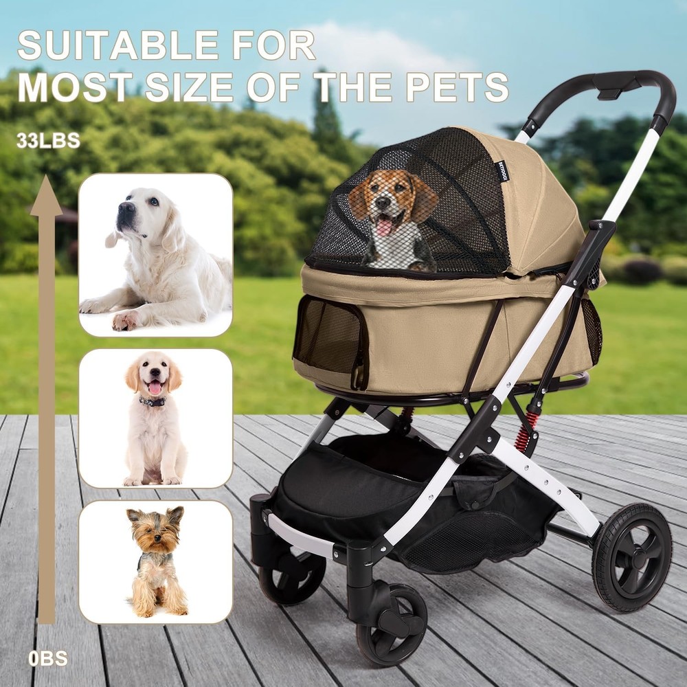 Pet Stroller for Medium Small Dog & Cat, Foldable Lightweight Dog Stroller wi...