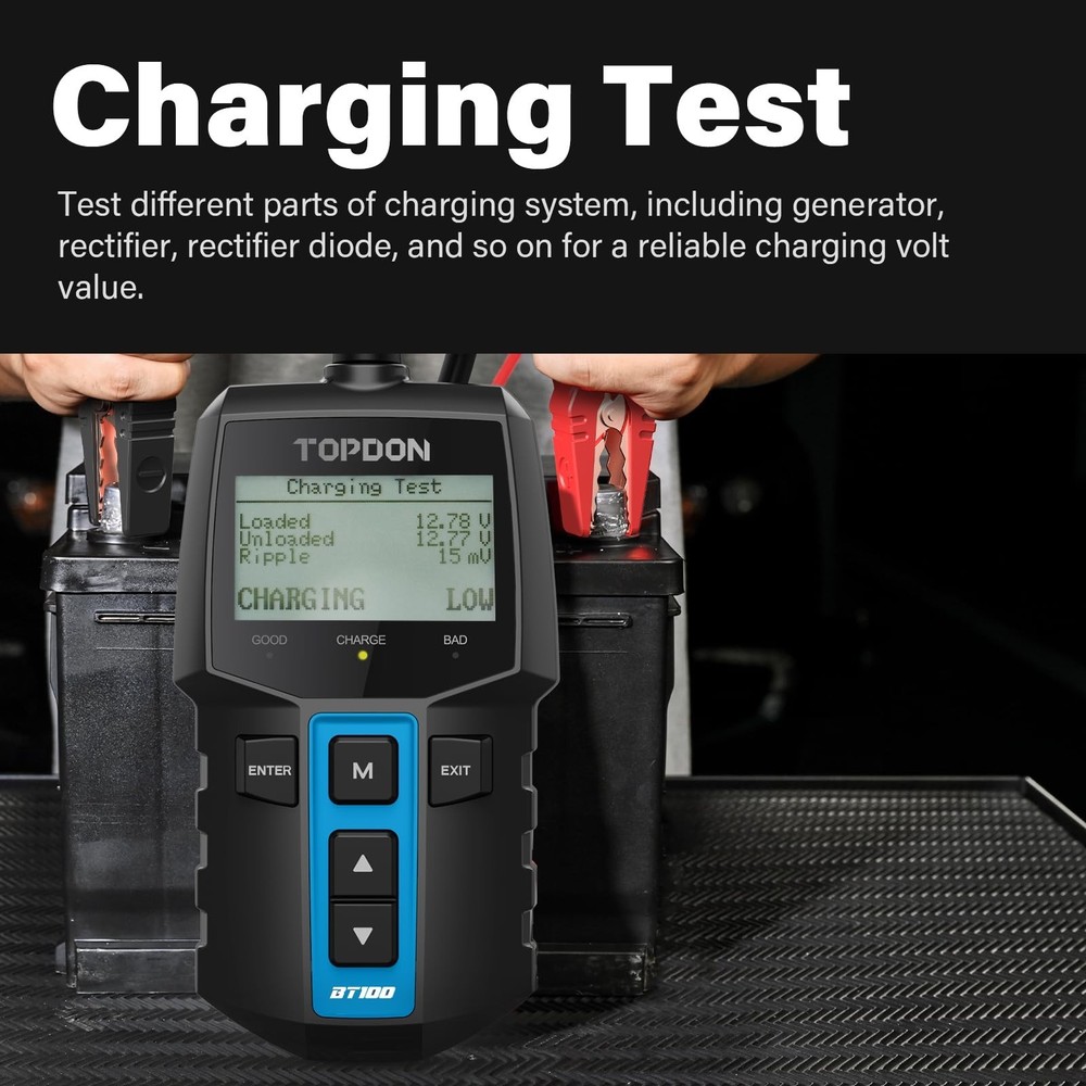 TOPDON BT100 12V Digital Battery Load Tester & Charging System Analyzer