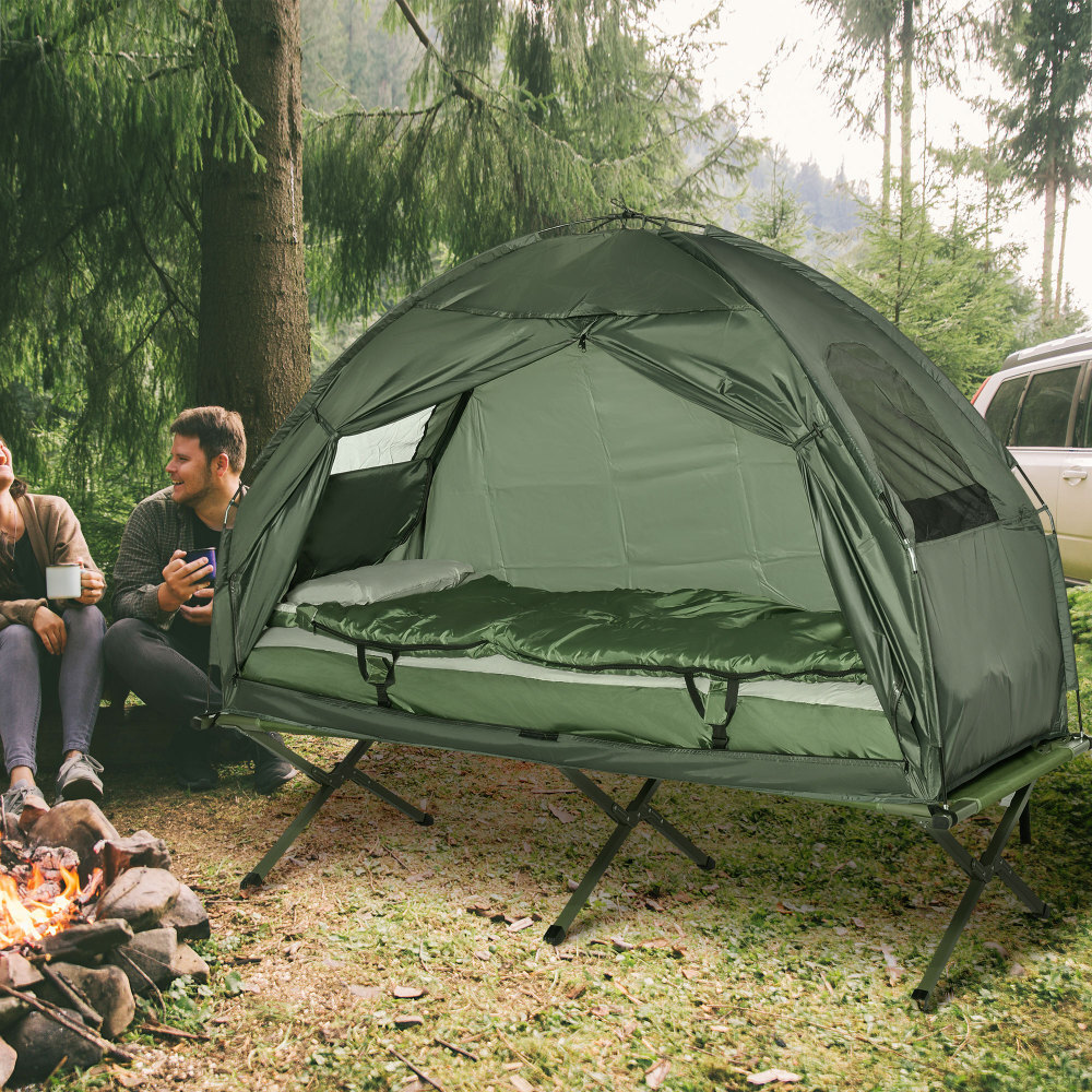 Multi-Functional Green Portable Foldable Adult Camping Cot wThick Air Mattress