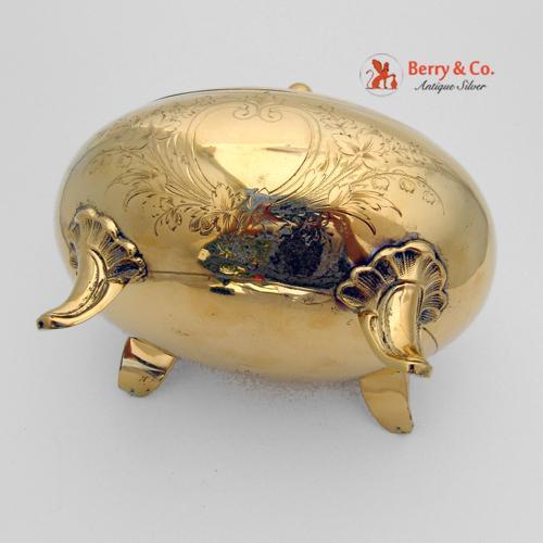 German Oval Sugar Box 1890 800 Silver Gilt