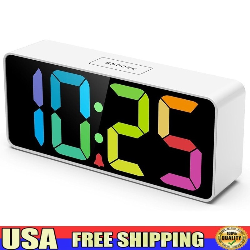 Rainbow Digital Alarm Clock Adjustable Brightness USB Charging Snooze Function