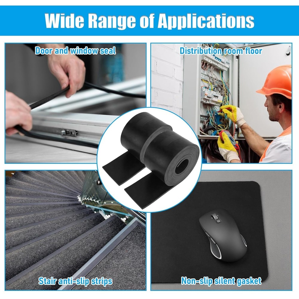 2 Rolls Rubber Sheet, 1/4" Thick X 4" Wide X 10' Long Solid Rubber Strips Roll..