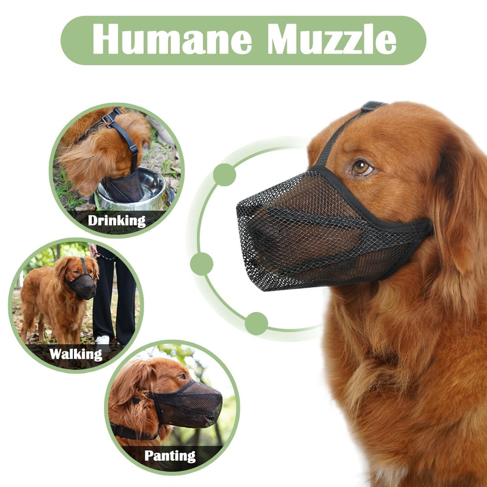 Mayerzon Dog Muzzle, Soft Mesh Muzzle for L [Snout Cir: 11"-12¼"], Black