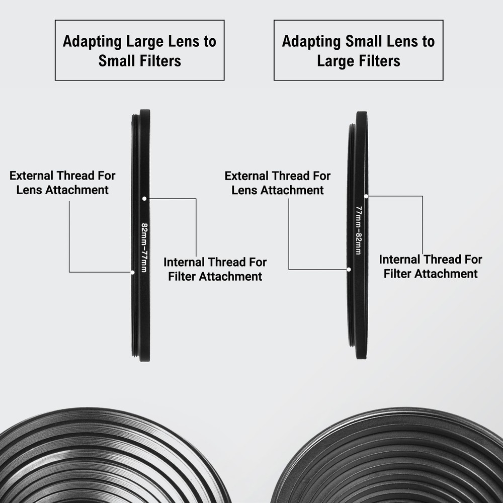 18-Piece Filter Ring Adapter Set - 9X Step-Up Rings and 9X Step-Down Rings fo...