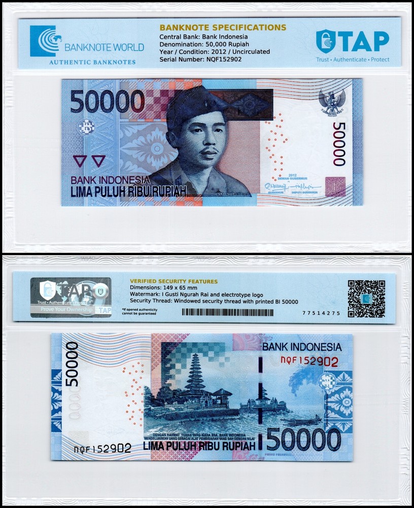 Indonesia 50000 Rupiah, 2012, P-152c, UNC, Authenticated Banknote