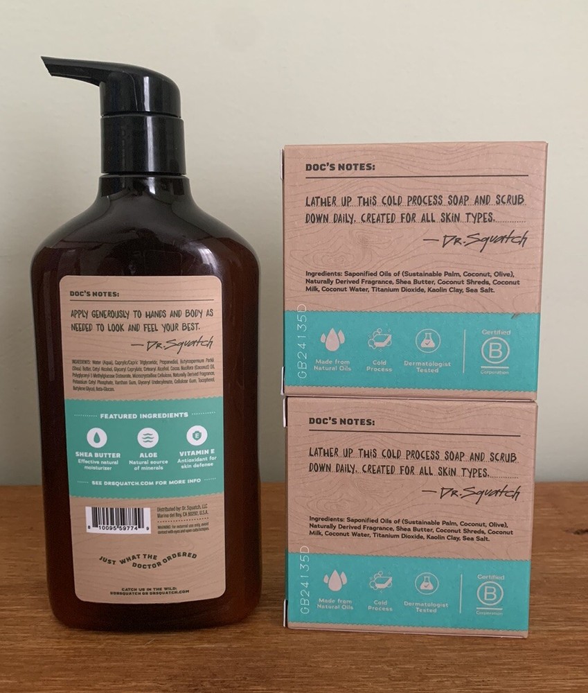 New! Dr. Squatch COCONUT CASTAWAY Natural Soap & Moisturizing Lotion Combo!