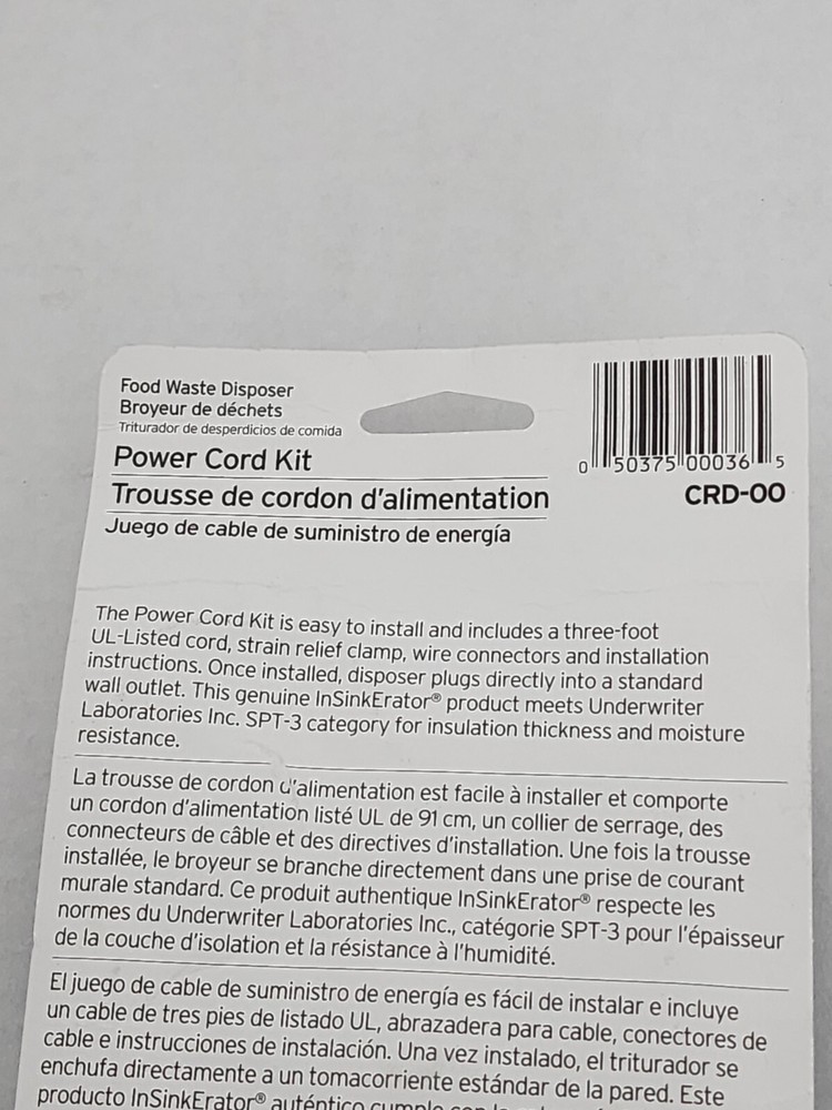 InSinkErator CRD-00 Power Cord Kit for In Sink Erator Badger Evolution Emerson