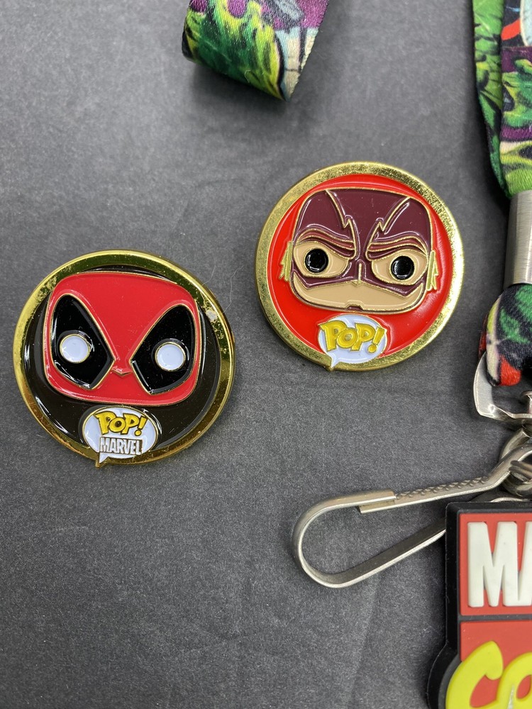 Funko POP! Pins - DC Comics The Flash Marvel Lanyard and Deadpool pin