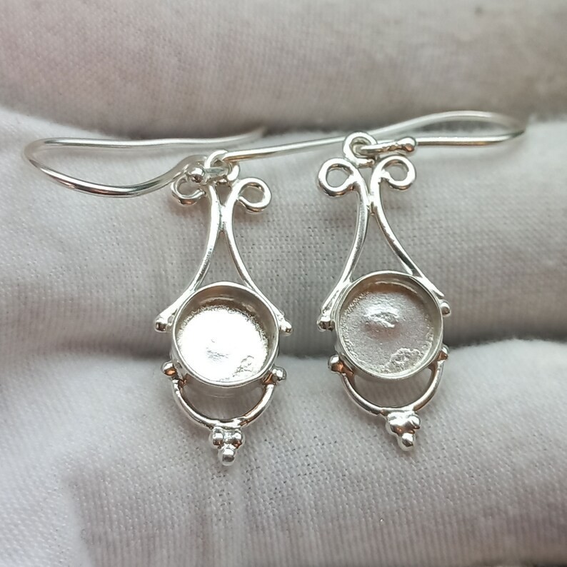 925 Sterling Silver 10mm Round Bezel Hook Dangle Earring Setting Jewelry Making