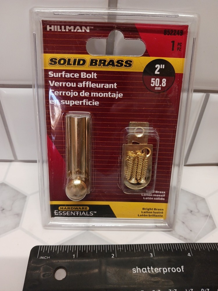 Hardware Essentials 2" SURFACE BOLT by Hillman Hardware #852249 - Solid Brass FS