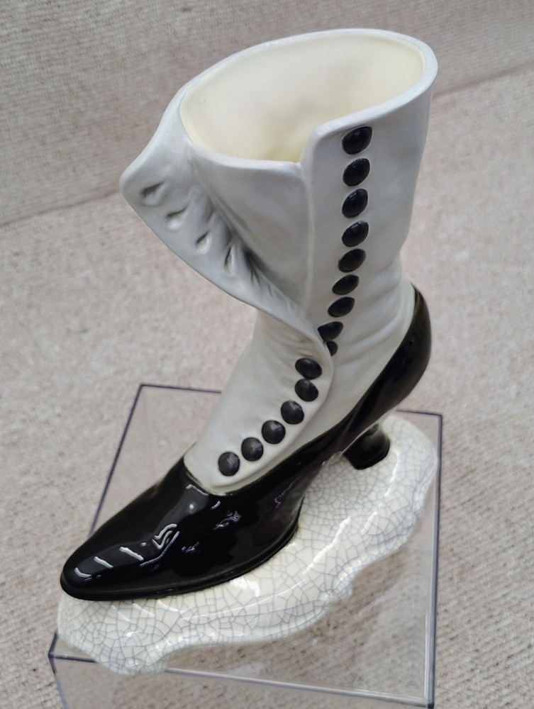 Vintage Hand Painted Ceramic Victorian Witch Boot Vase