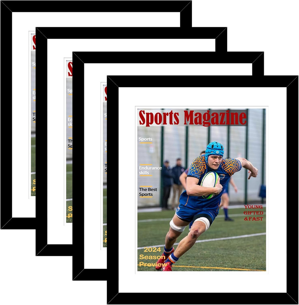 4-Pack Black Magazine Display Frames with Plexiglass for Wall Mounting