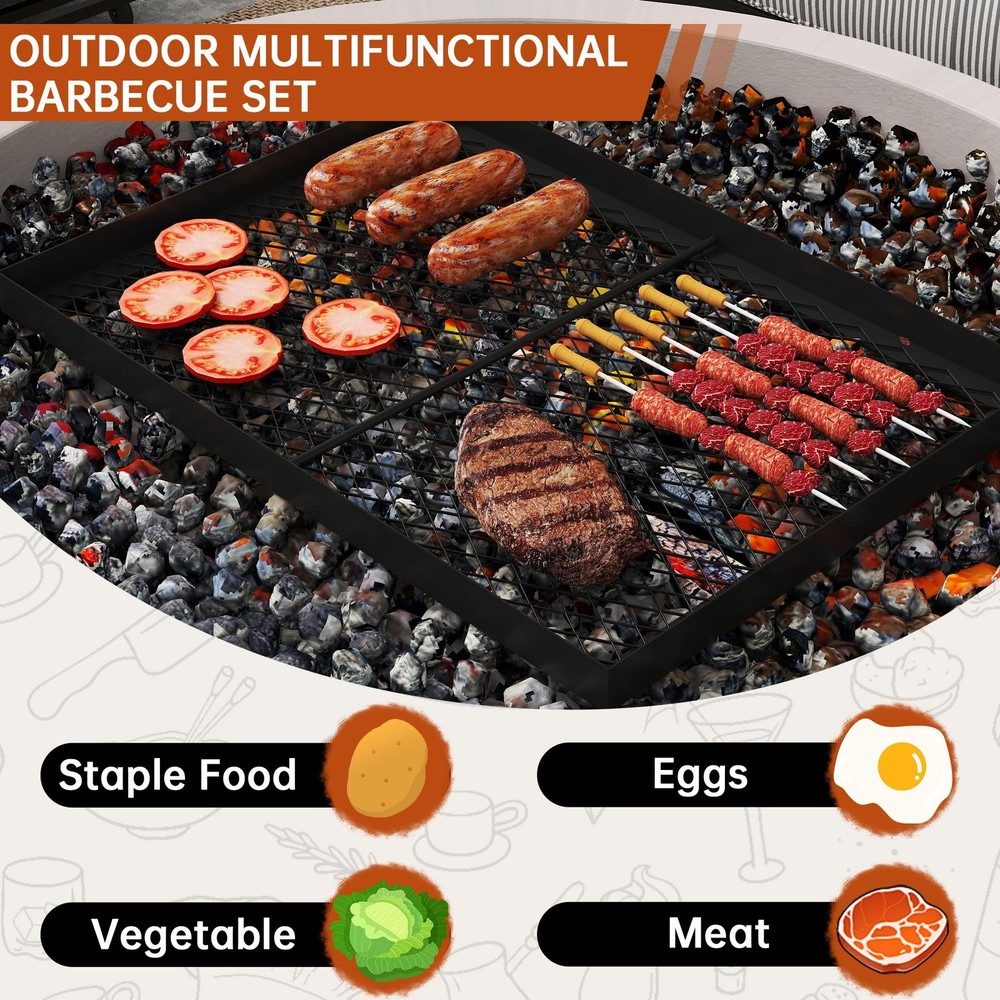 Height-Adjustable Campfire Grill grate, Swivel Fire Pit Grilling Grate, Heavy...