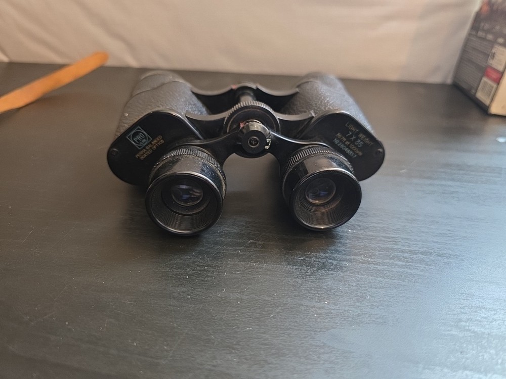 Vintage Brown Leather Binocular Case, Red Lining With Binoculars
