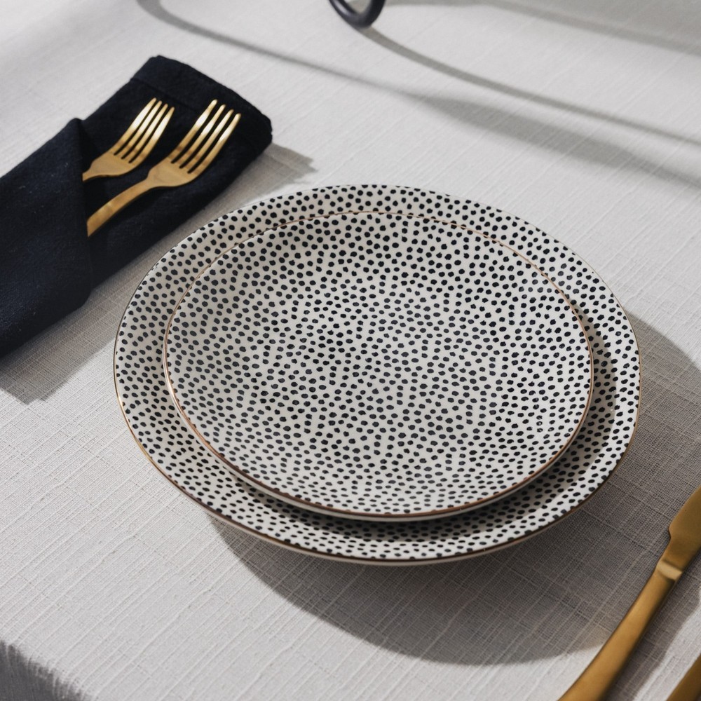 Thyme & Table TT0061 Dinnerware Black & White Medallion Stoneware, 12 Piece Set