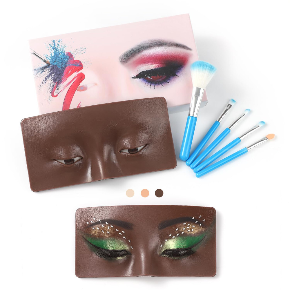 Makeup Practice Face Board, 3D Reusable Silicone Make up Mannequin Face with 5PC