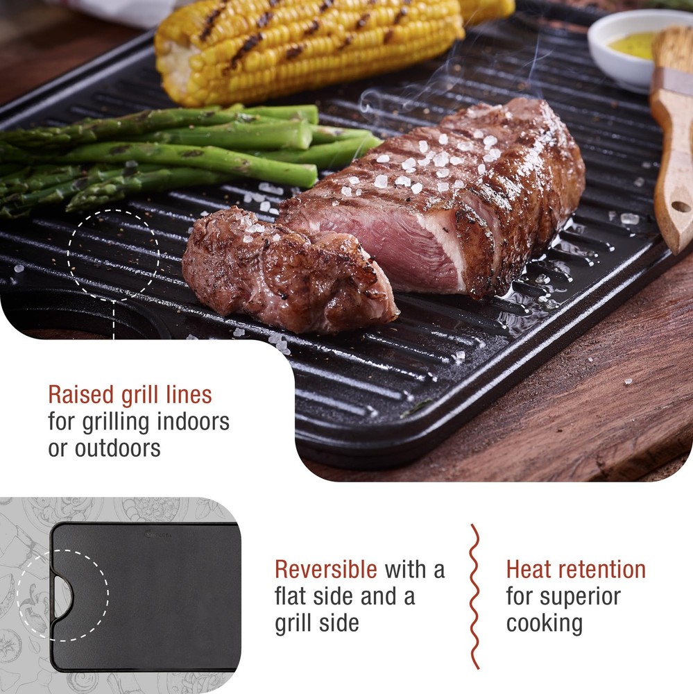 20-by-14-Inch Rectangular Cast Iron Griddle, Preseasoned Reversible Griddle