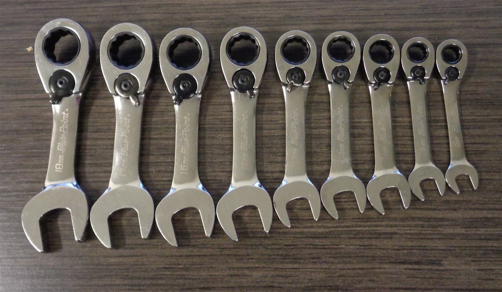 Blue-Point® 9pc Metric 15° Offset Short Reversible Ratchet Combination Wrenches