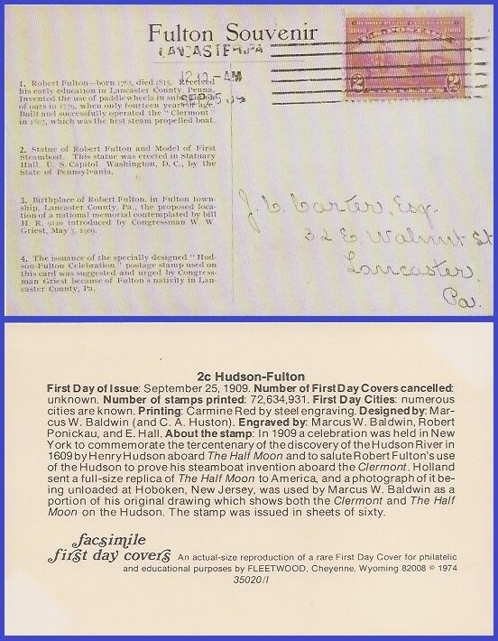 USA5 # 372 ADDR FACSIMILE FDC   Hudson Celeb. Issue