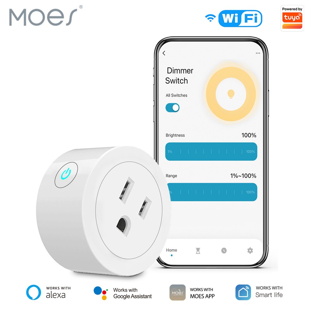 MOES WiFi Smart Power Dimmer Plug Switch Socket Outlet Timer Alexa Google APP