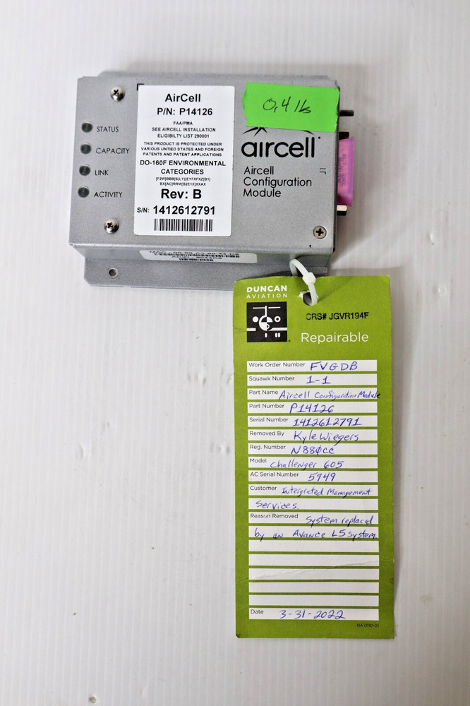 AirCell P14126 Configuration Module 075095-0501 - Removed Working