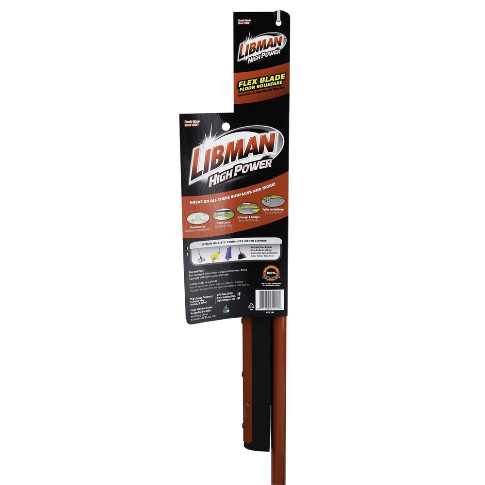Libman 20" Rubber Flex Blade Floor Squeegee Red Steel Handle