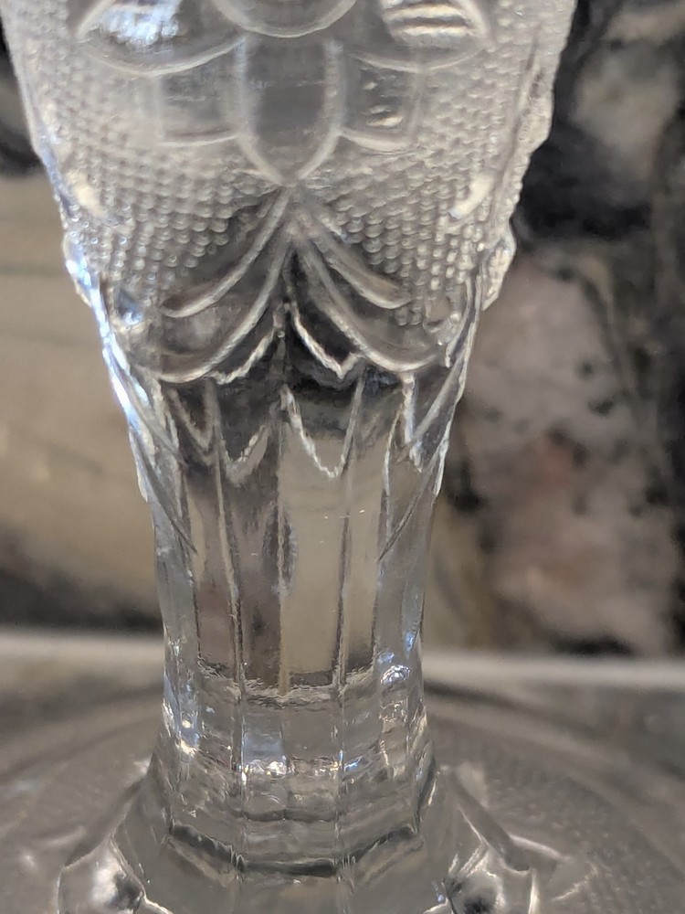 Antique EAPG Pressed Glass Candlestick – Heavy 3-Part Mold, Deep Floral Pattern