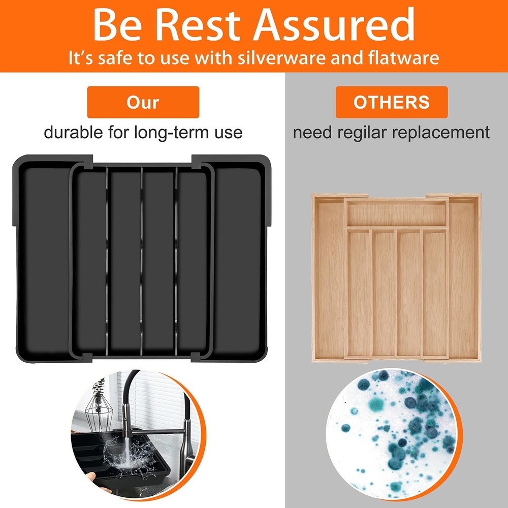 Kitchen Silverware Organizer for Drawer - Expandable Silverware Drawer Organi...