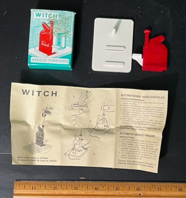 Vintage Witch Automatic Needle Threader W Germany Box Instructions Sewing