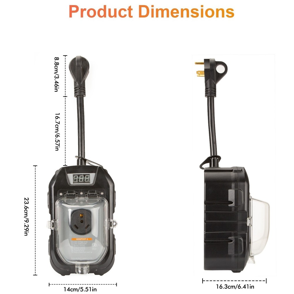30Amp RV Surge Protector, EMS Surge Protected Time Delay Auto Shut w/ Cover