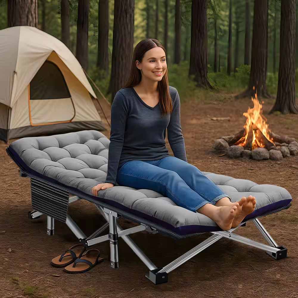 Folding Camping Cot Extra Wide Heavy Duty Sleeping Cot with Carry Bag Double Lay