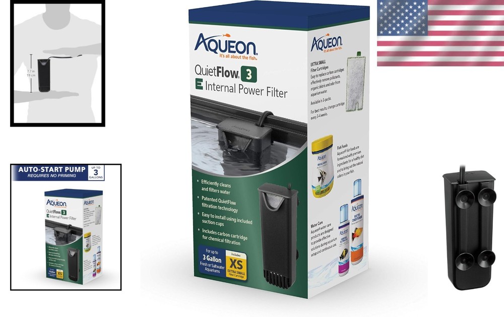 Aqueon QuietFlow E Internal Power Filter - Efficient 3 Gallon Aquarium Solution