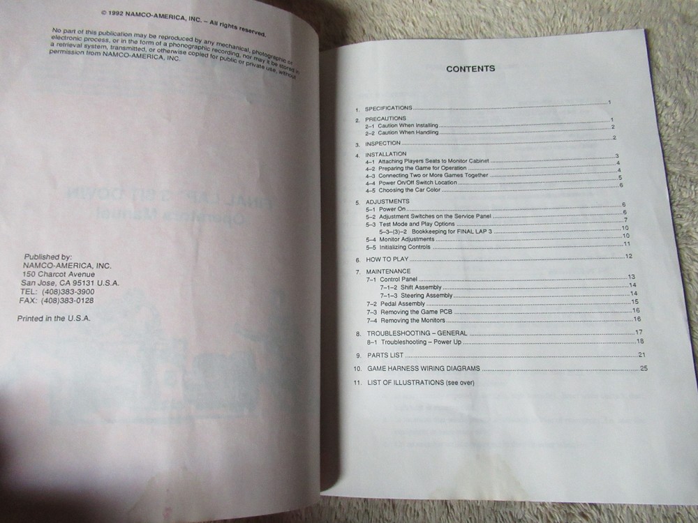FINAL LAP 3 NAMCO arcade game manual