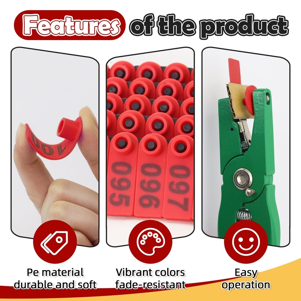 Livestock Ear Tags Numbered with Applicator Tool Kit 100pcs