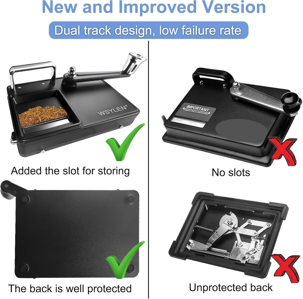 Upgrade Black Cigarette Rolling Machine - Dual-Track & Easy Storage Groove